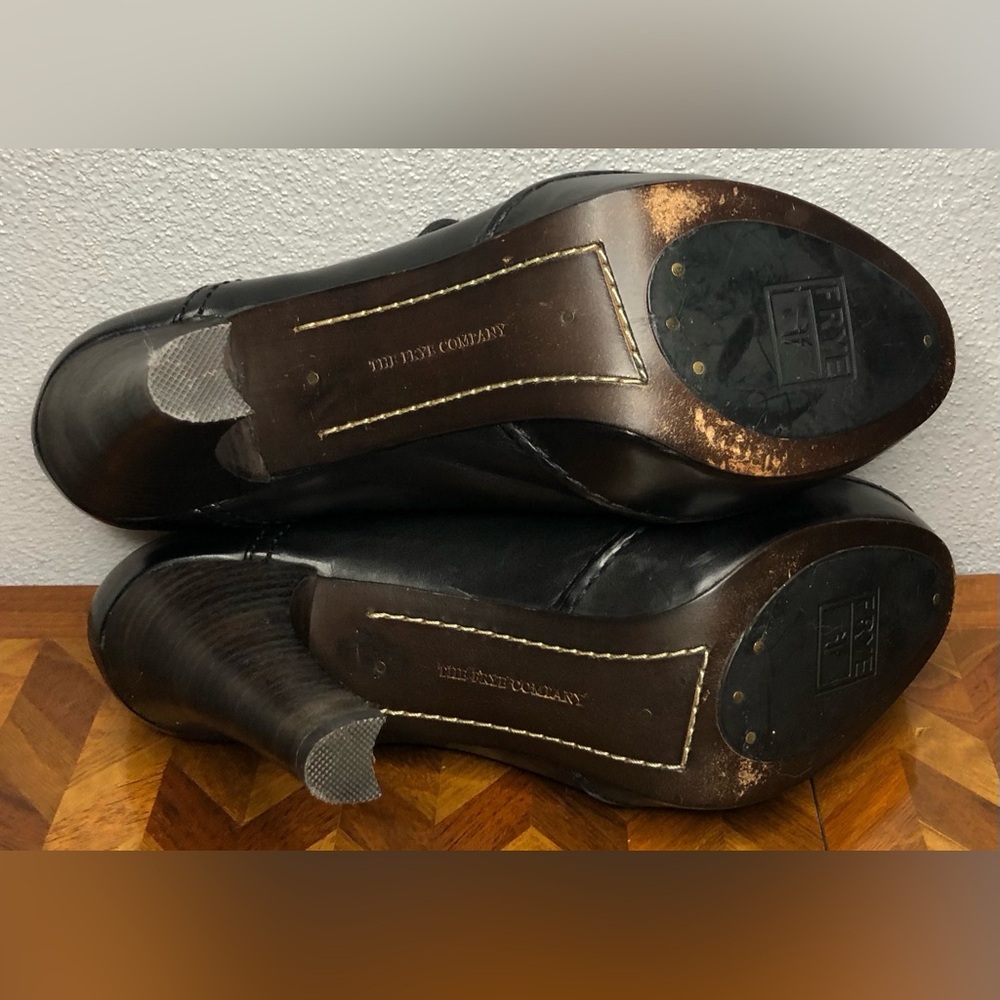 Frye Black Leather Lace-Up Platform Heels - Picture 9 of 14